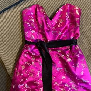 Betsy Johnson strapless pink butterfly pencil dress